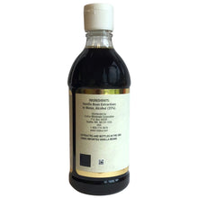 Vanilla extract bottle with back label, ingredients and barcode, 16 fl oz
