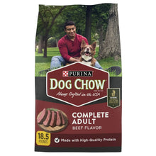 Dry dog food bag for adult dogs, beef flavor, 18.5 lb size label
