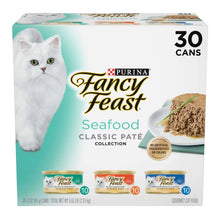 Wet cat food multipack carton, 30 cans, seafood classic pate
