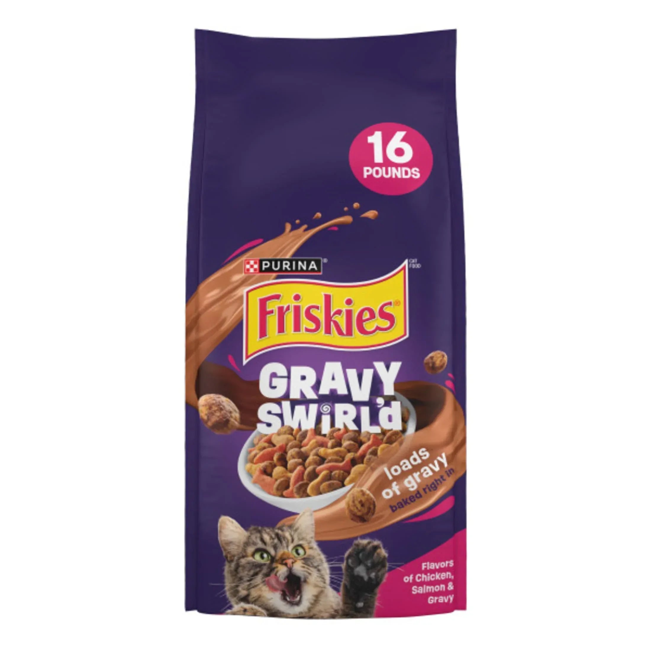 Purina Friskies Gravy Swirlers Dry Cat Food Flavors of Chicken, Salmon and Gravy, 3.15 lb. Bag - USA MEGA SHOP