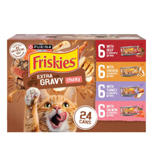 Wet cat food variety pack box, Friskies Extra Gravy Chunky, 24 cans