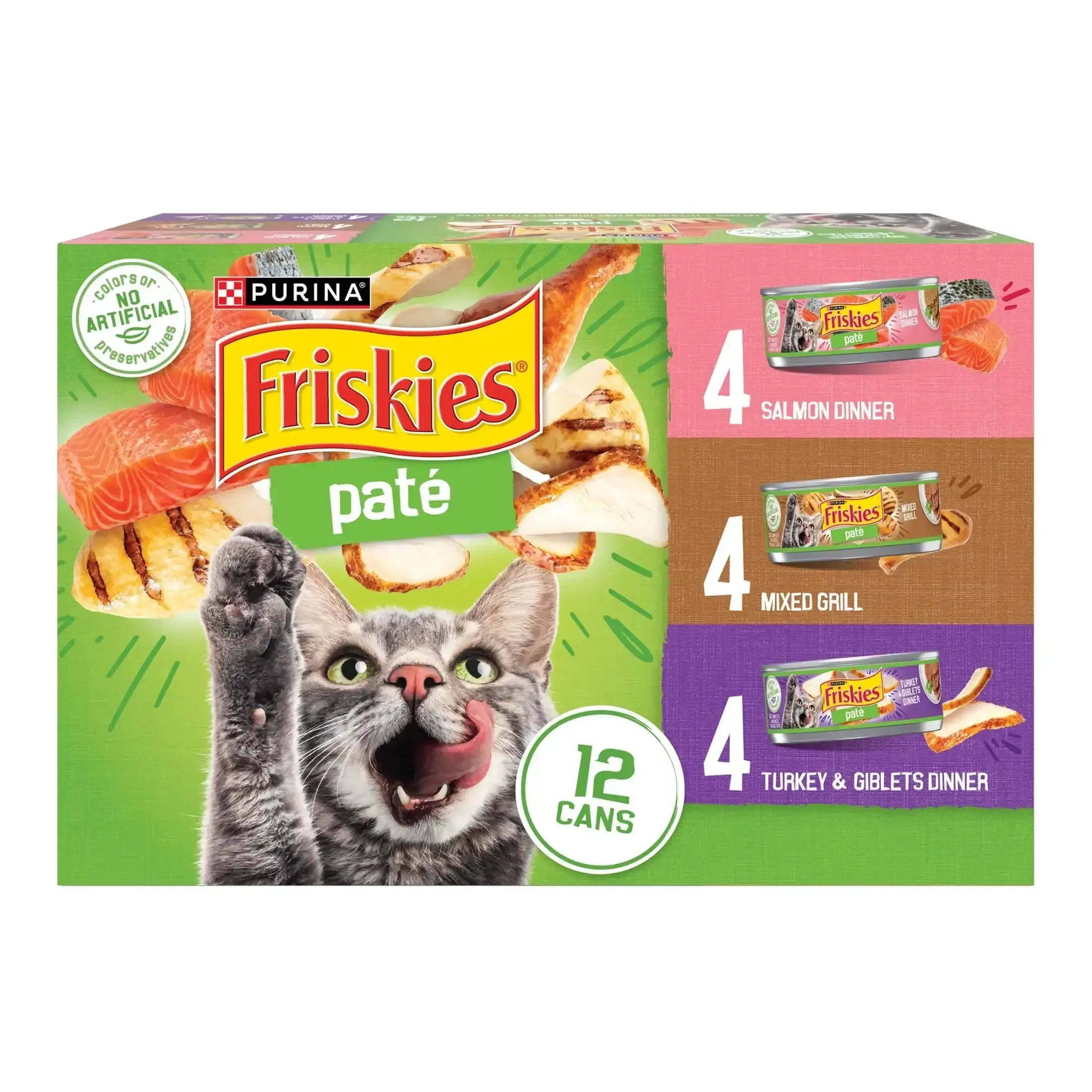Purina Friskies Pate Salmon, Turkey, and Mixed Grilled, Wet Cat Food, 5.5 oz Can, 12 Pack - USA MEGA SHOP
