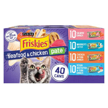 Purina Friskies pate cat food variety pack box, seafood & chicken, 40 cans