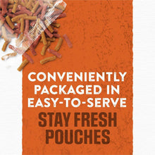 Stay fresh dog food pouches label with loose treat pieces