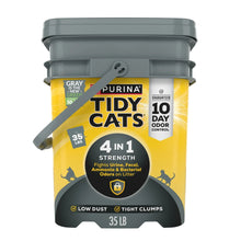 Cat litter clumping pail with 4-in-1 strength and low dust graphic, 35 lb