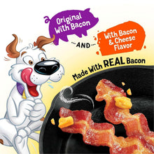 Purina Beggin' packaging artwork for original with bacon and bacon & cheese flavor