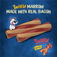 Twist’d dog chew bone treats: two bacon-flavored twists and small treat pieces