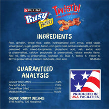 Dog chew treats ingredients and guaranteed analysis panel, produced in USA facilities