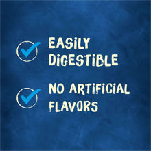 Dog chew treats graphic: easily digestible, no artificial flavors, check marks