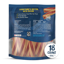 Dog chew treats pouch back, 18-count badge and everything’s better with bacon