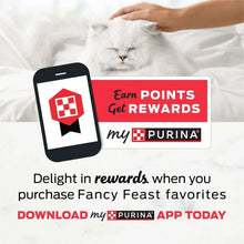 Purina Fancy Feast rewards promo with cat and smartphone graphic