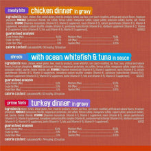 Cat food nutrition label panel for chicken dinner in gravy with guaranteed analysis
