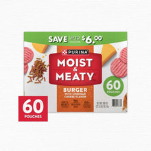 Purina Moist & Meaty burger dog food pouch box, 60 count with cheddar flavor