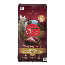 Adult dry dog food bag with turkey & venison branding, 40 lb size.