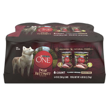 Wet dog food 4-pack cartons with classic ground grain-free front label and dog food cans