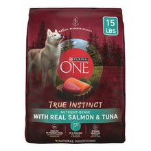 Purina ONE True Instinct salmon and tuna dog food bag, 15 lb