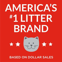 Cat litter package graphic: America's #1 litter brand badge with cat icon.