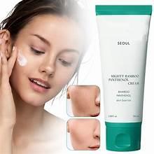 Purito Mighty Bamboo Panthenol cream tube with close-up on skin application