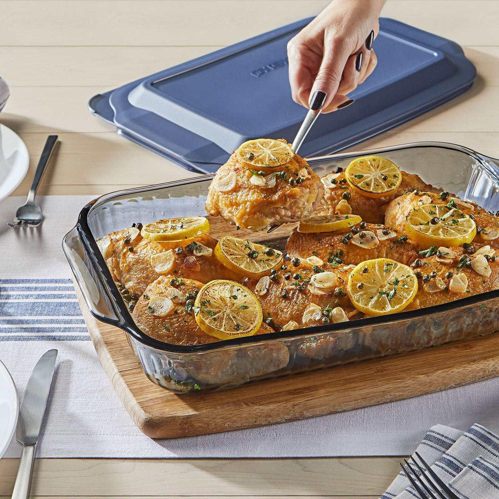Pyrex Sculpted Tinted 4-Piece Glass Baking Dish Set with Airtight Lids - USA MEGA SHOP