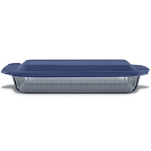 Smoke-tinted rectangular glass baking dish with airtight lid and fluted design