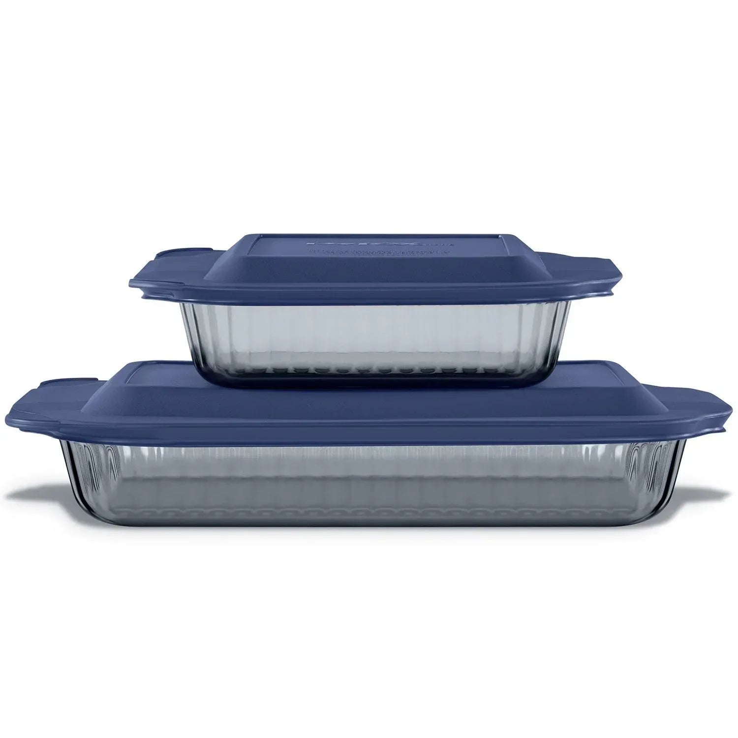 Pyrex Sculpted Tinted 4-Piece Glass Baking Dish Set with Airtight Lids - USA MEGA SHOP