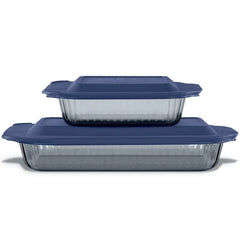Pyrex Sculpted Tinted 4-Piece Glass Baking Dish Set with Airtight Lids - USA MEGA SHOP