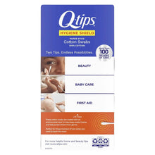 Q-tips Hygiene Shield cotton swabs package, 100% cotton, two tips for beauty and first aid