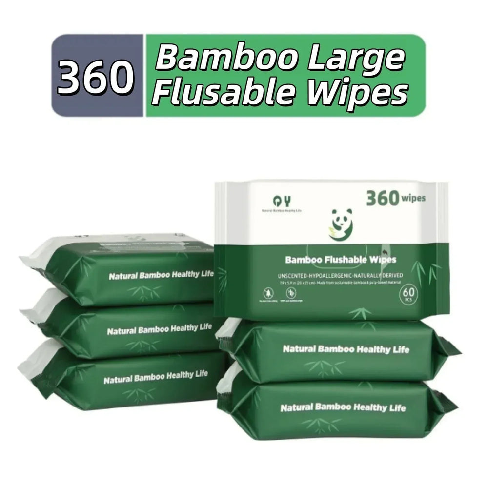 QingYa Bamboo Flushable Wet Wipes with Aloe, 360 Wipes (6 Packs) , Unbleached - USA MEGA SHOP