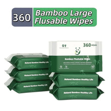 Bamboo large flushable wipes pack set, green and white, 360 count.