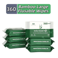 QingYa Bamboo Flushable Wet Wipes with Aloe, 360 Wipes (6 Packs) , Unbleached - USA MEGA SHOP