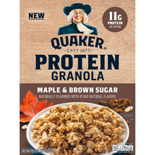 Quaker Protein Granola box labeled Maple & Brown Sugar with bowl photo