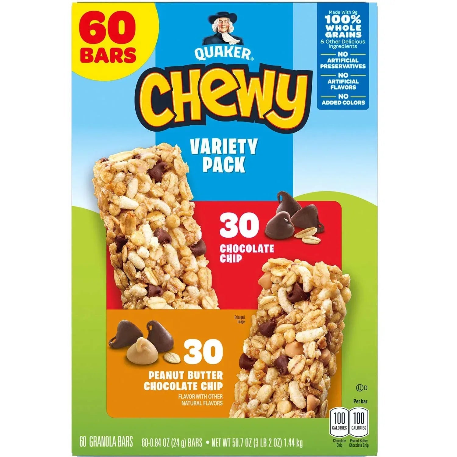 Quaker Chewy Granola Bar, Variety Pack, 60 ct.