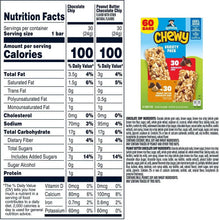 Granola bar box Nutrition Facts panel with serving size and calories