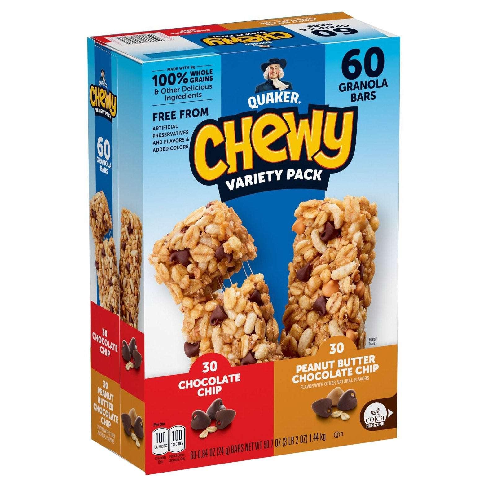 Quaker Chewy Granola Bars, Variety Pack, 0.84 oz, 60-count - USA MEGA SHOP