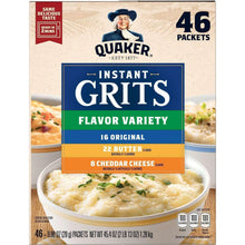 Quaker Instant Grits flavor variety box with 46 packets and three flavor bands