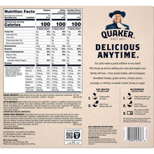 Quaker Instant Grits box back with Nutrition Facts and hot water and microwave steps