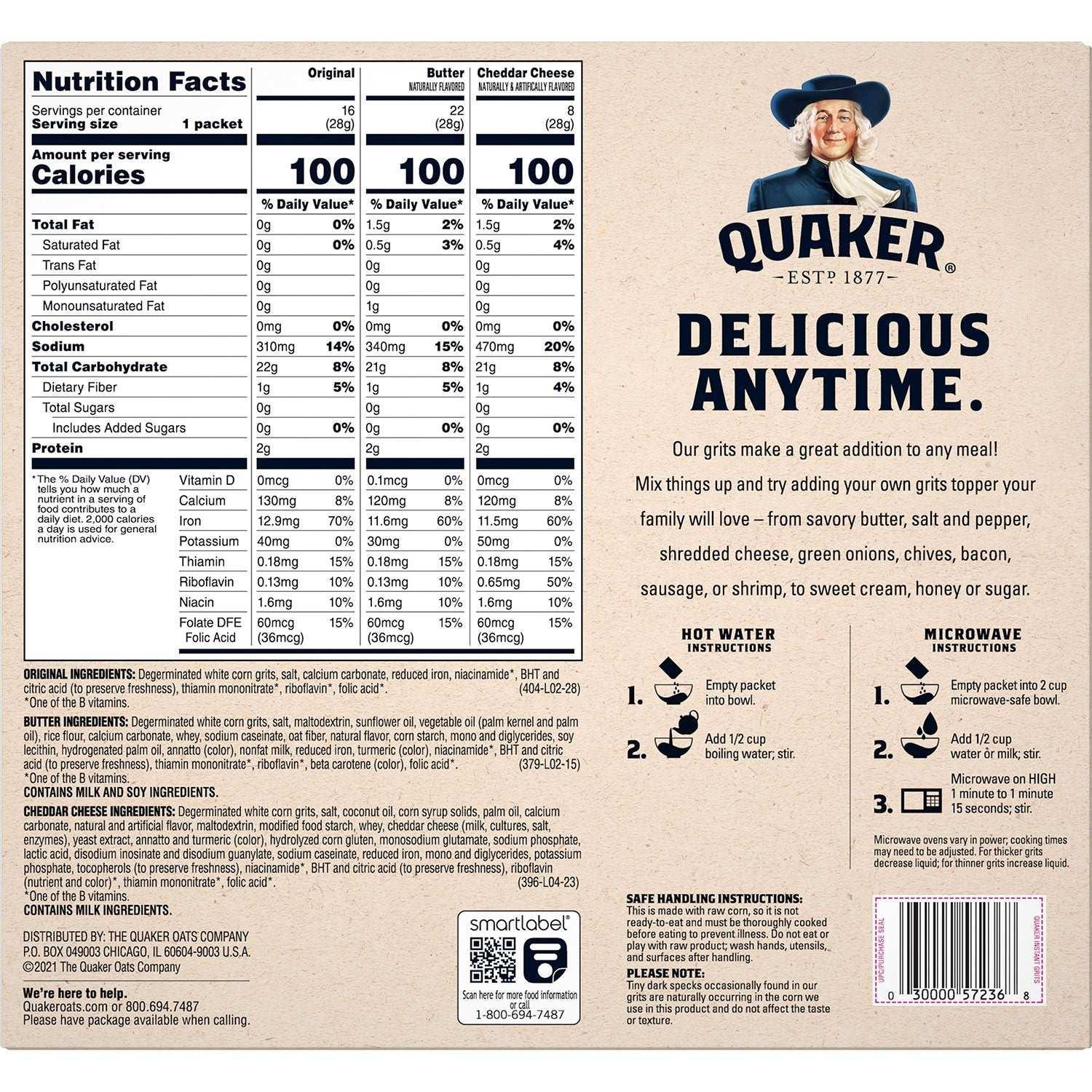 Quaker Instant Grits, Variety Pack 45.4 oz., 46 pk. - USA MEGA SHOP