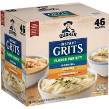 Quaker Instant Grits flavor variety box, 46 packets with bowl and seasoning