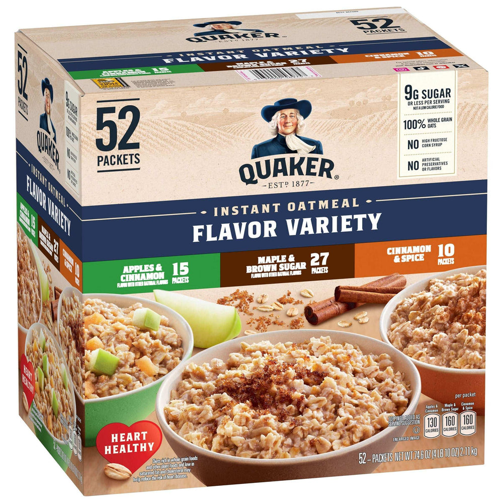 Quaker Instant Oatmeal, Variety Pack, 1.51 oz, 52-count - USA MEGA SHOP