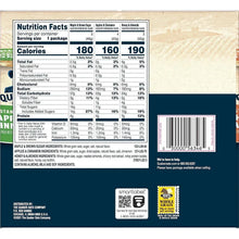 Oatmeal variety pack label with Nutrition Facts, calories, and barcode details
