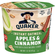 Quaker instant oatmeal cup, apples & cinnamon flavor with other natural flavors.