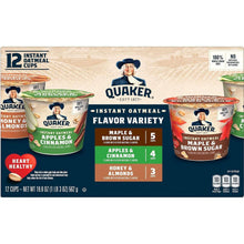 Quaker instant oatmeal variety pack showing multiple flavor cups.
