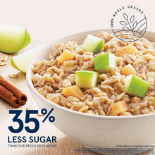 Instant oatmeal in a bowl with fruit topping and 35% less sugar callout