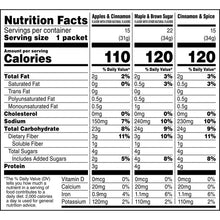 Nutrition Facts label for instant oatmeal variety pack, close-up text table