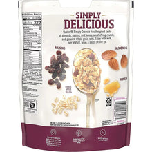 Granola back panel featuring oats, honey, raisins and almonds with “Simply” branding