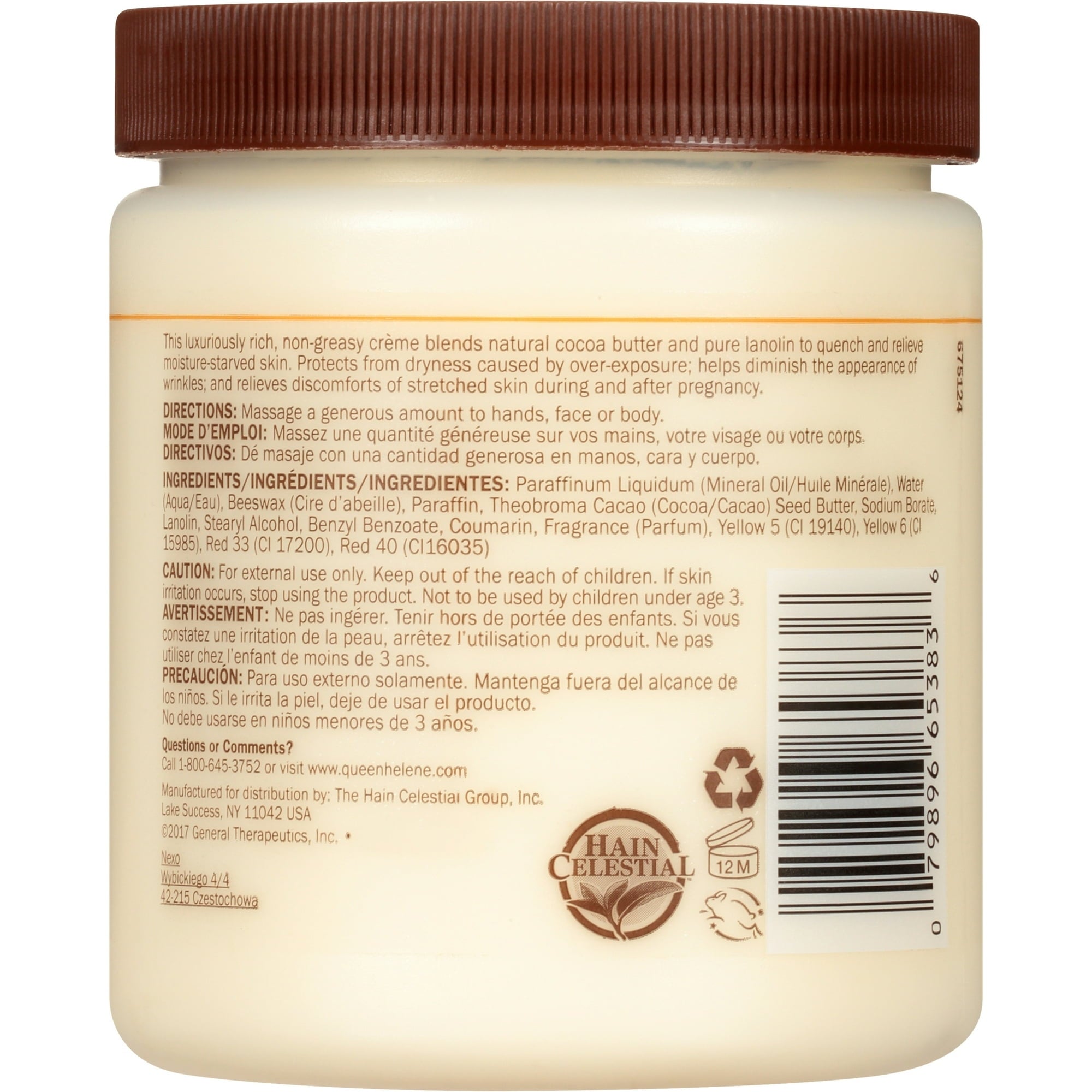 Queen Helene Cocoa Butter CrÃ¨me Face & Body Lotion for Dry Skin, 15 oz