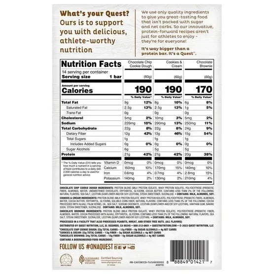 Quest Protein Bar Variety Pack, 2.12 oz, 14-count