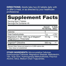 Qunol Memory Plus Supplement Facts panel for 2 tablets serving size