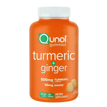 Qunol turmeric + ginger gummies bottle with orange label