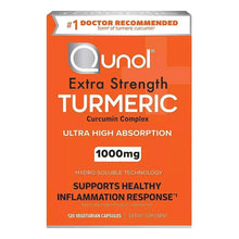 Qunol extra strength turmeric supplement box, 1000 mg, 120 vegetarian capsules.